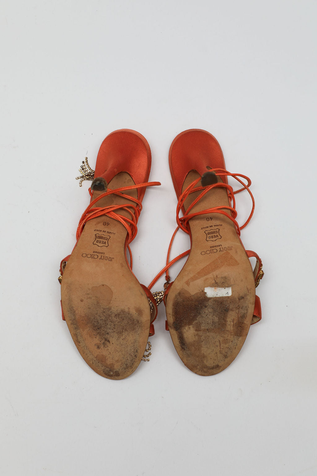 Jimmy Choo Orange Jeweled Silk Lace-up Heels (EU 40)