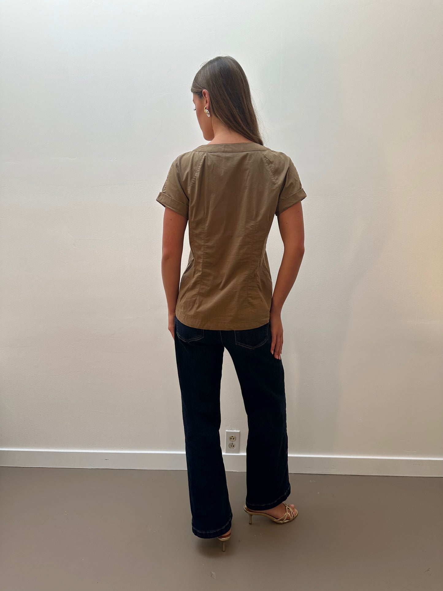New York & Company Khaki Blouse (M) - Light Brown