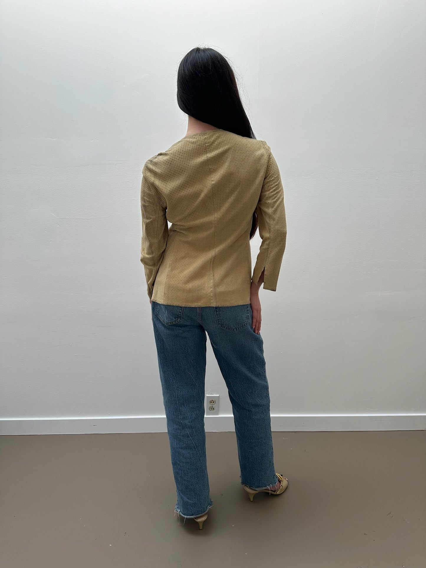 Armani Calf Leather Long Sleeve Blouse - Beige (IT 40)