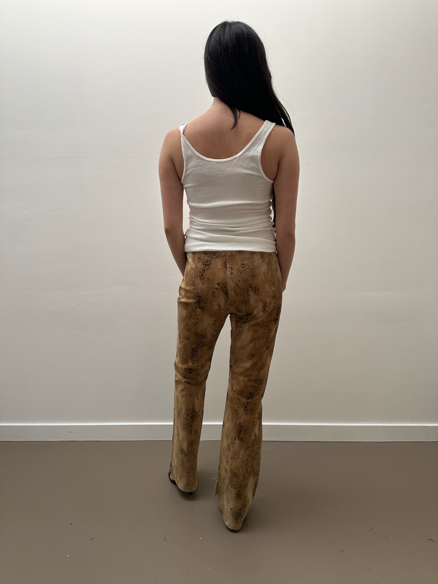 Michael Hoban Suede Animal Print Pants - Tan & Brown (6)
