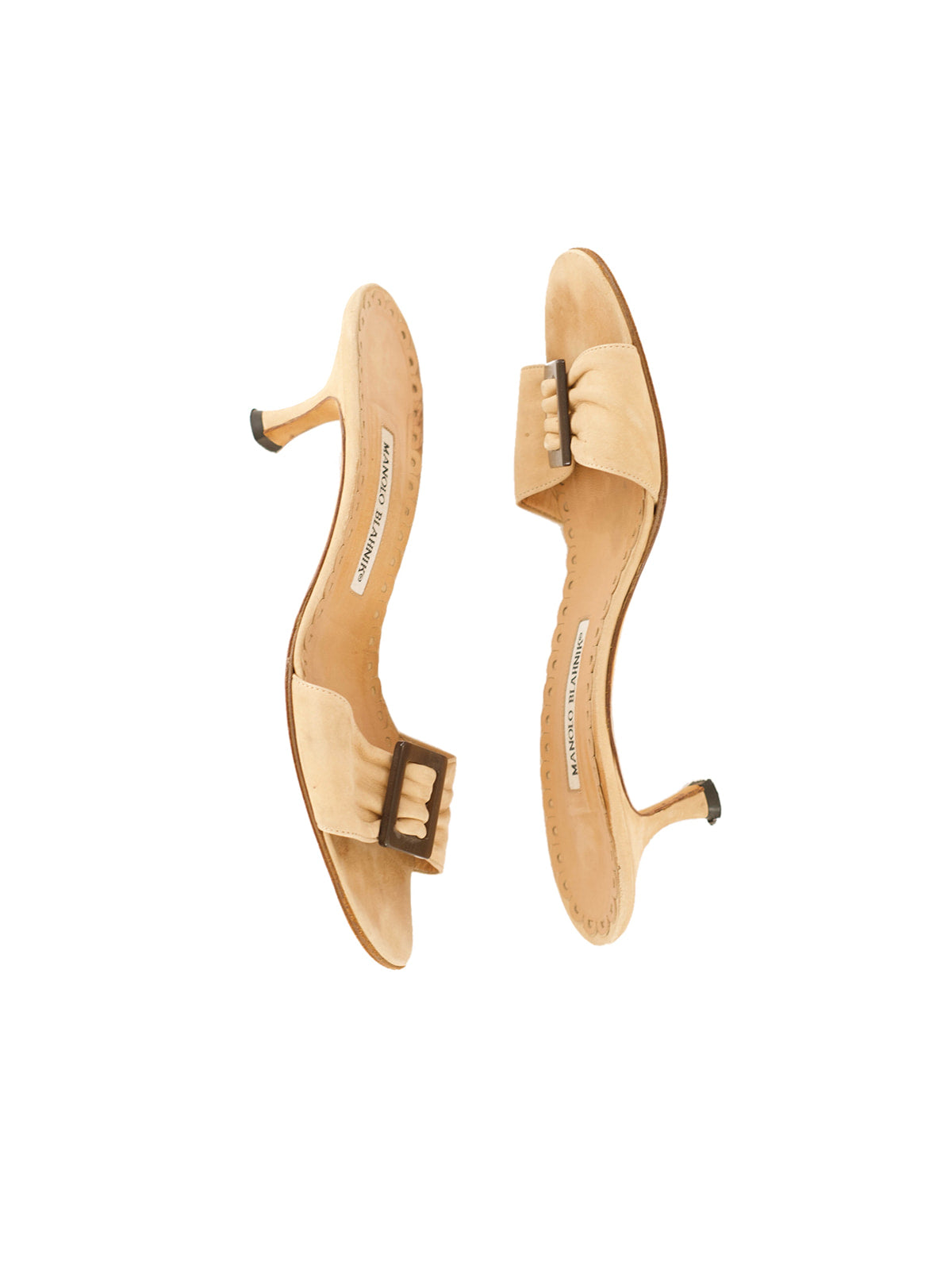 Manolo Blahnik Tan Buckle Kitten Heel