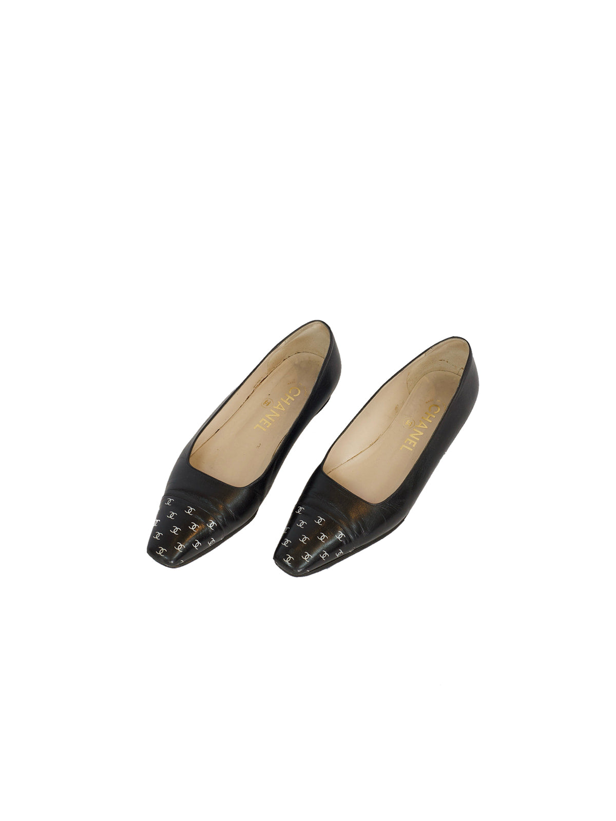 Black Chanel Monogram Square Toe Flats