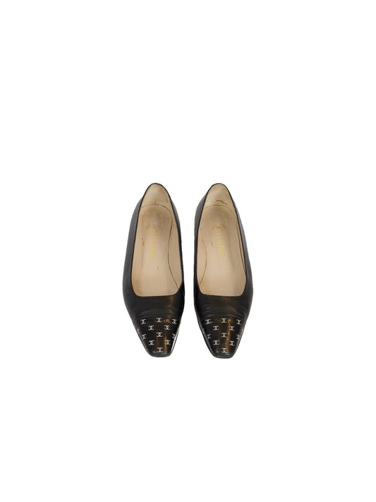 Black Chanel Monogram Square Toe Flats