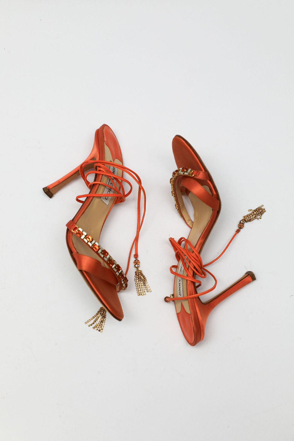 Jimmy Choo Orange Jeweled Silk Lace-up Heels (EU 40)