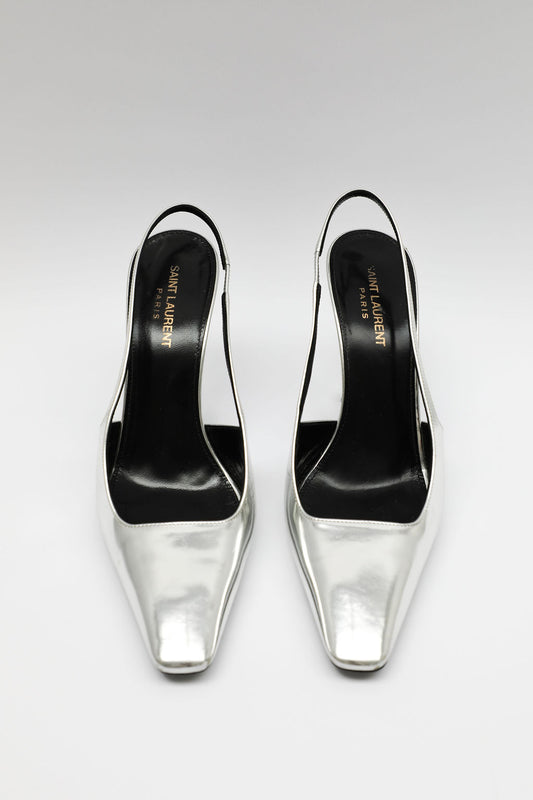 Yves Saint Laurent Blade 90 Metallic Leather Slingback Pumps (EU 39)