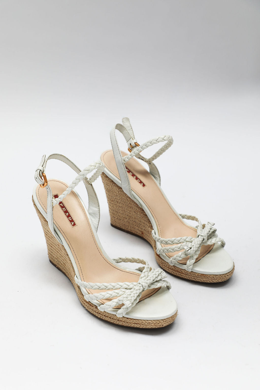 Prada Braided Leather Espadrille Wedges (EU 39)