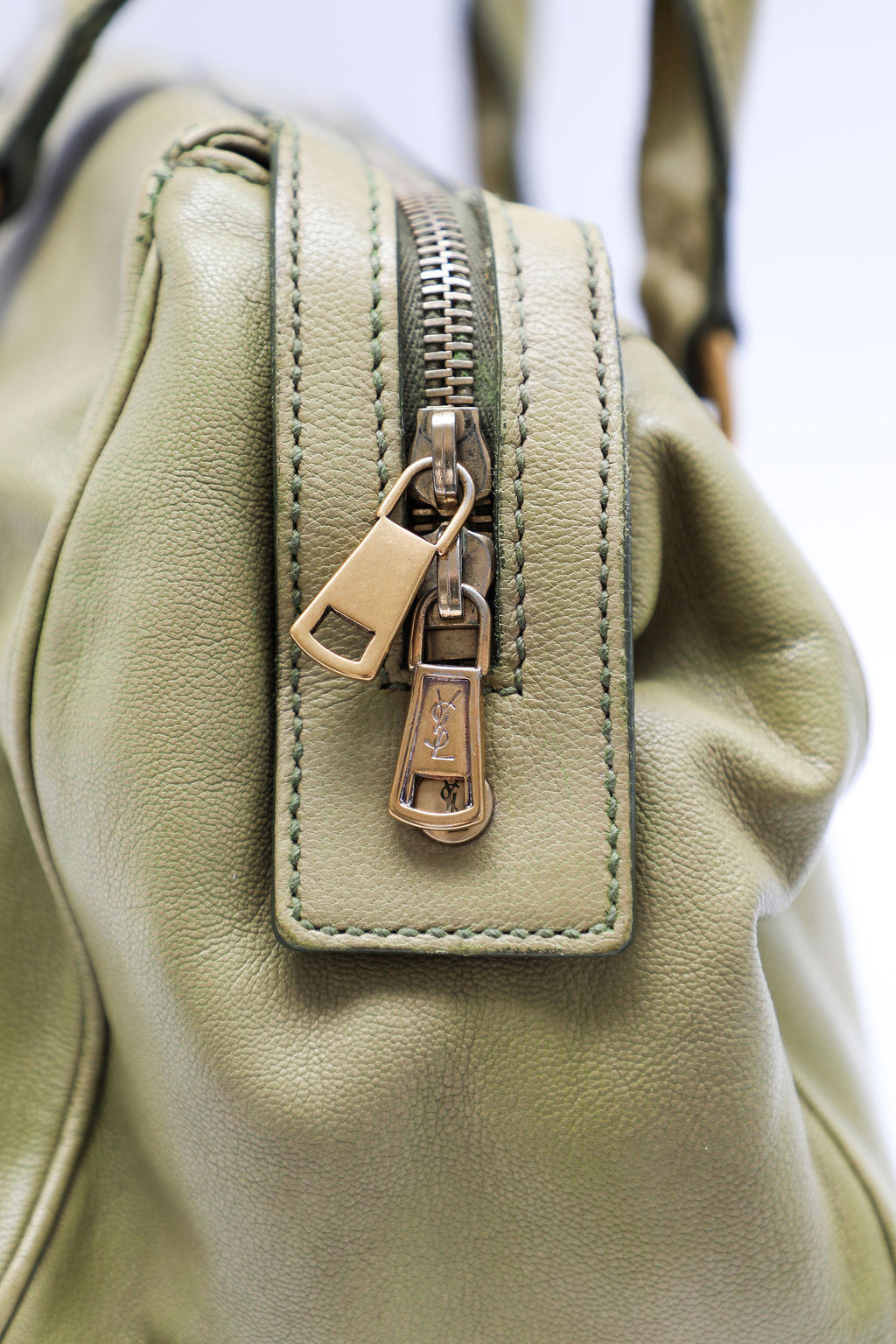 Yves Saint Laurent Leather Satchel - Olive Green