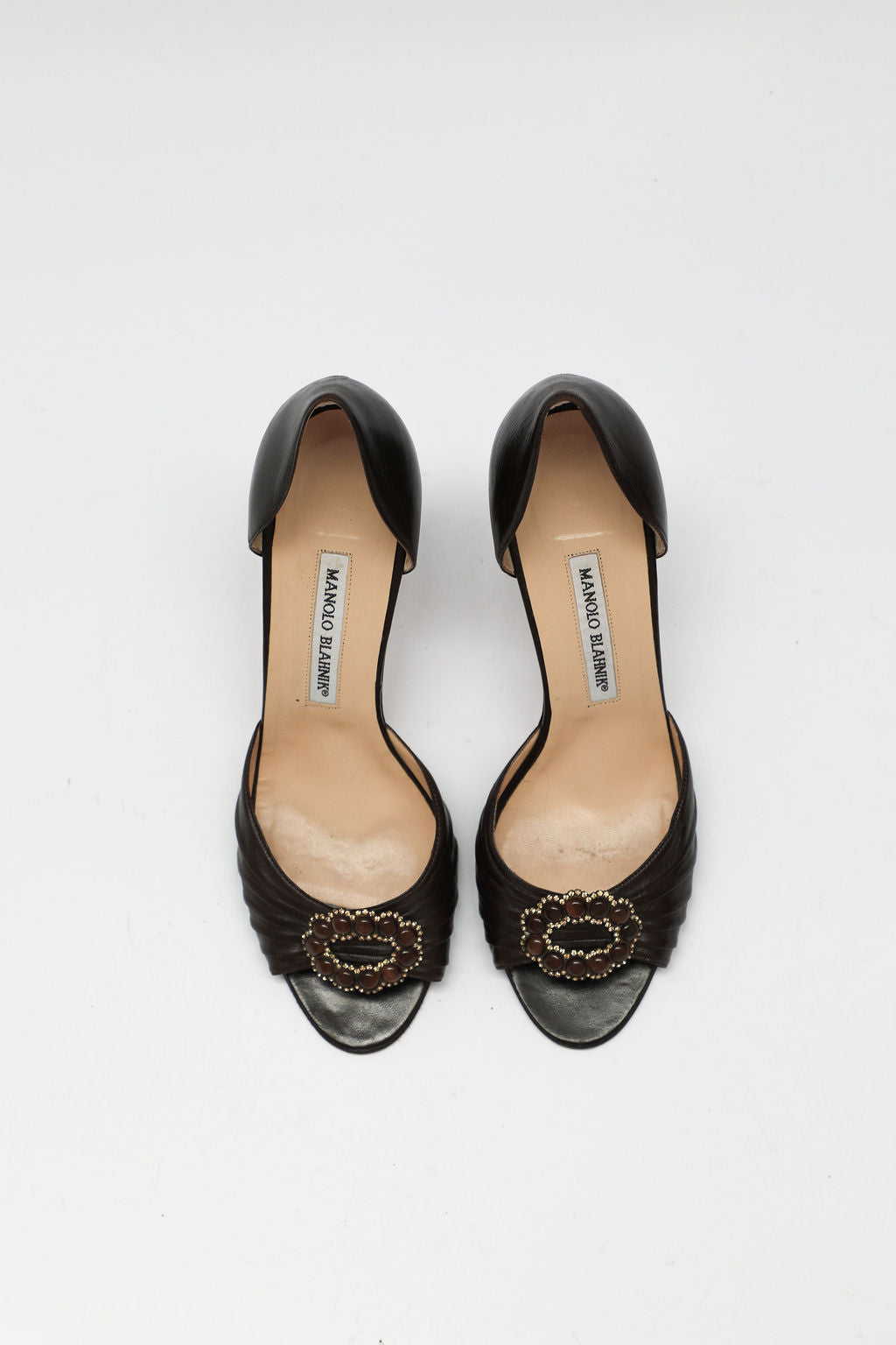 Manolo Blahnik Brown Embellished D'Orsay Pumps (EU 39.5)