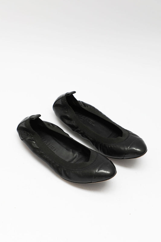 Chanel Black Cap-Toe Ballet Flats (EU 37.5)