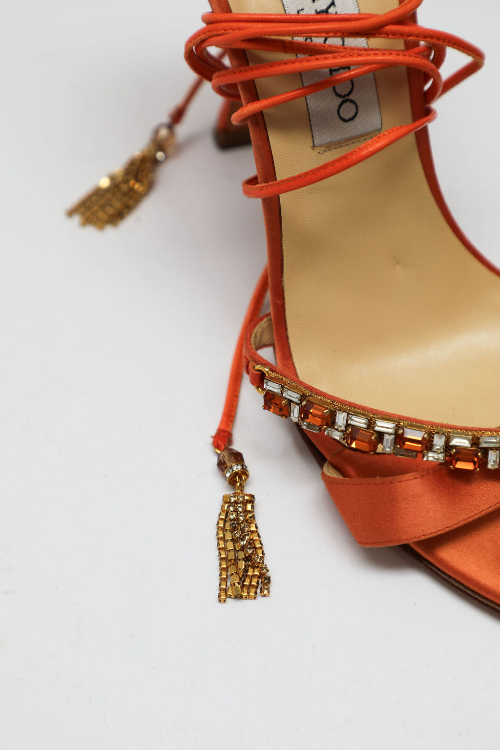 Jimmy Choo Orange Jeweled Silk Lace-up Heels (EU 40)