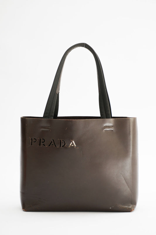 Prada Leather Cutout Tote - Brown