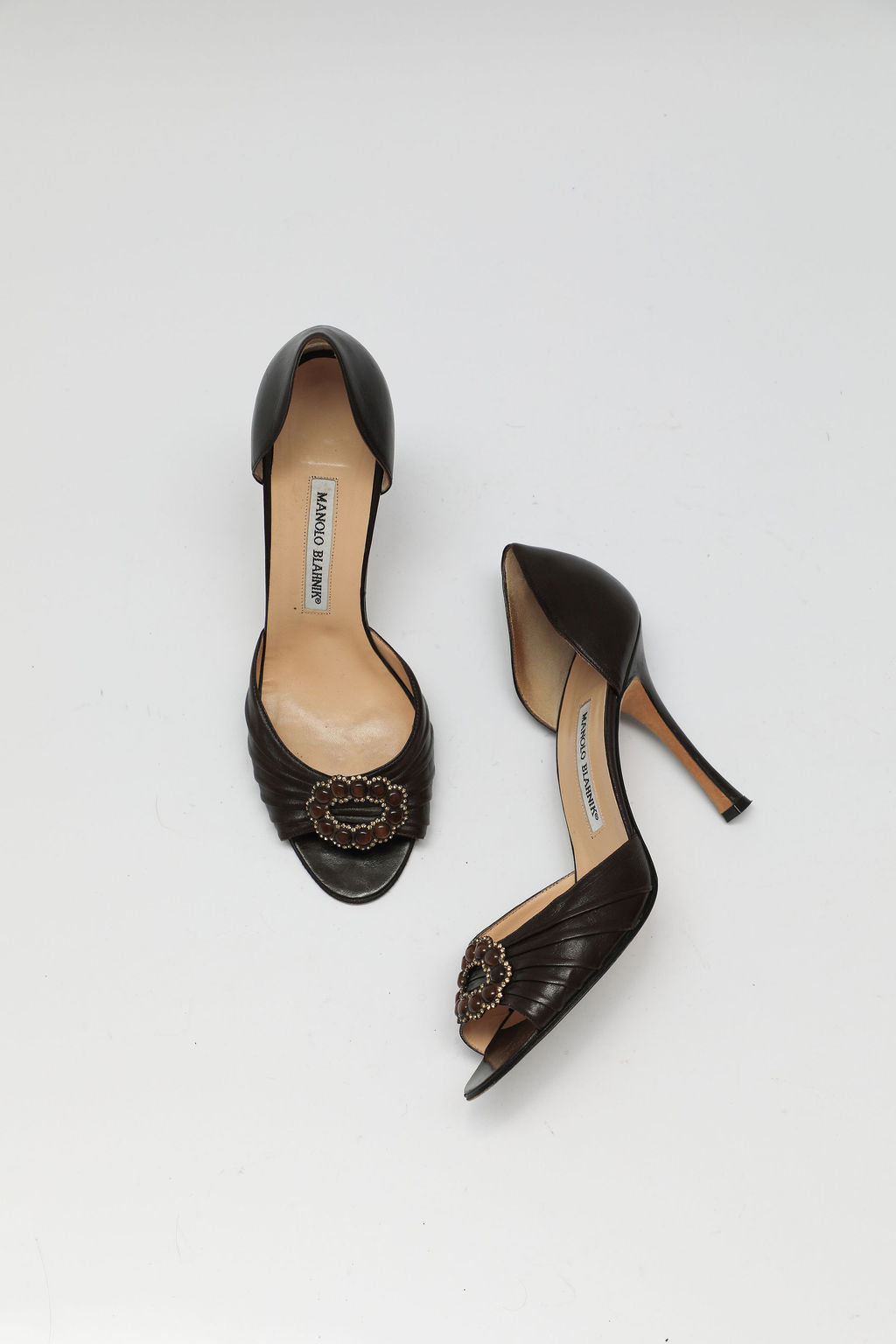 Manolo Blahnik Brown Embellished D'Orsay Pumps (EU 39.5)