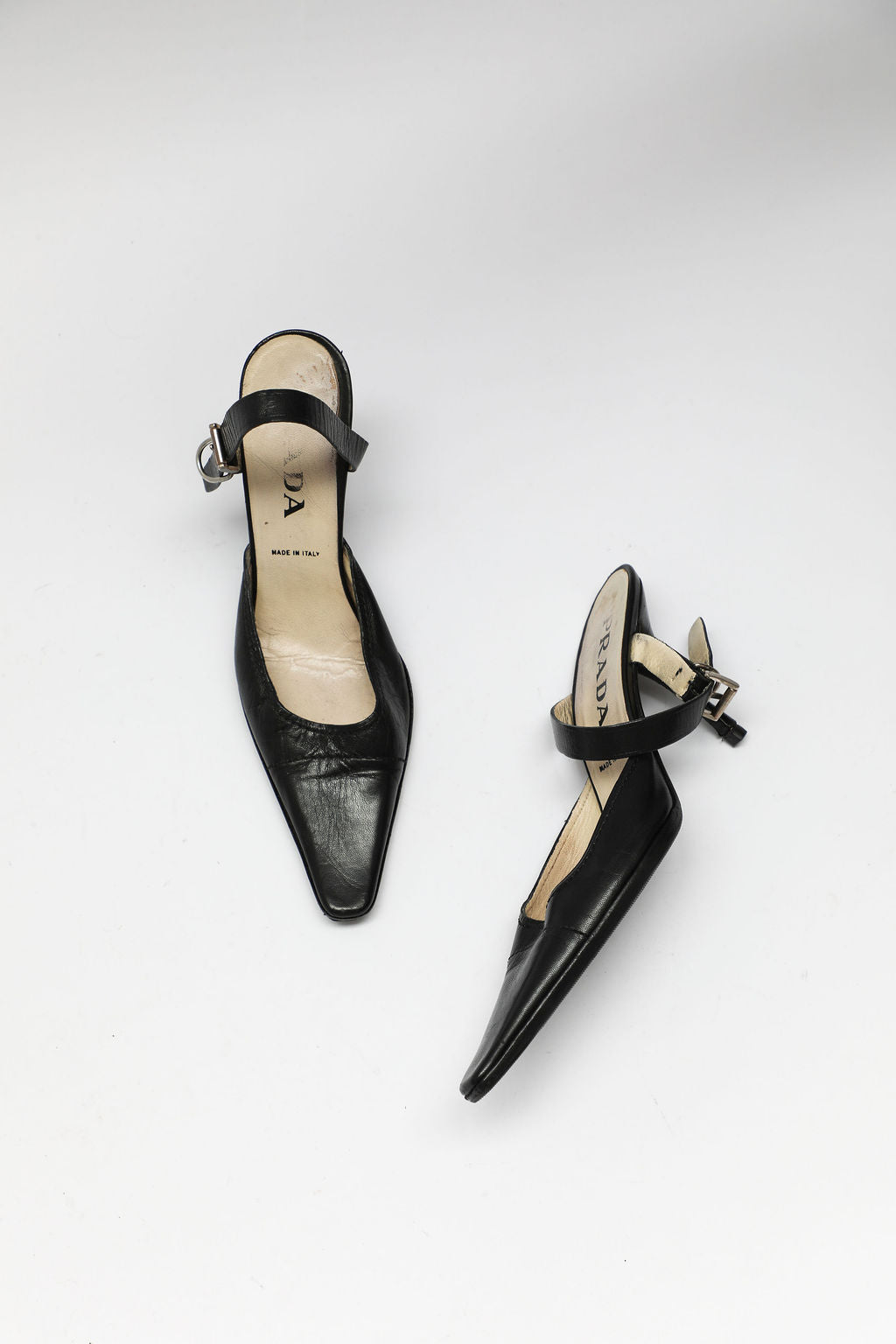 Prada Black Leather Pointed-Toe Buckle Slingbacks (EU 36)