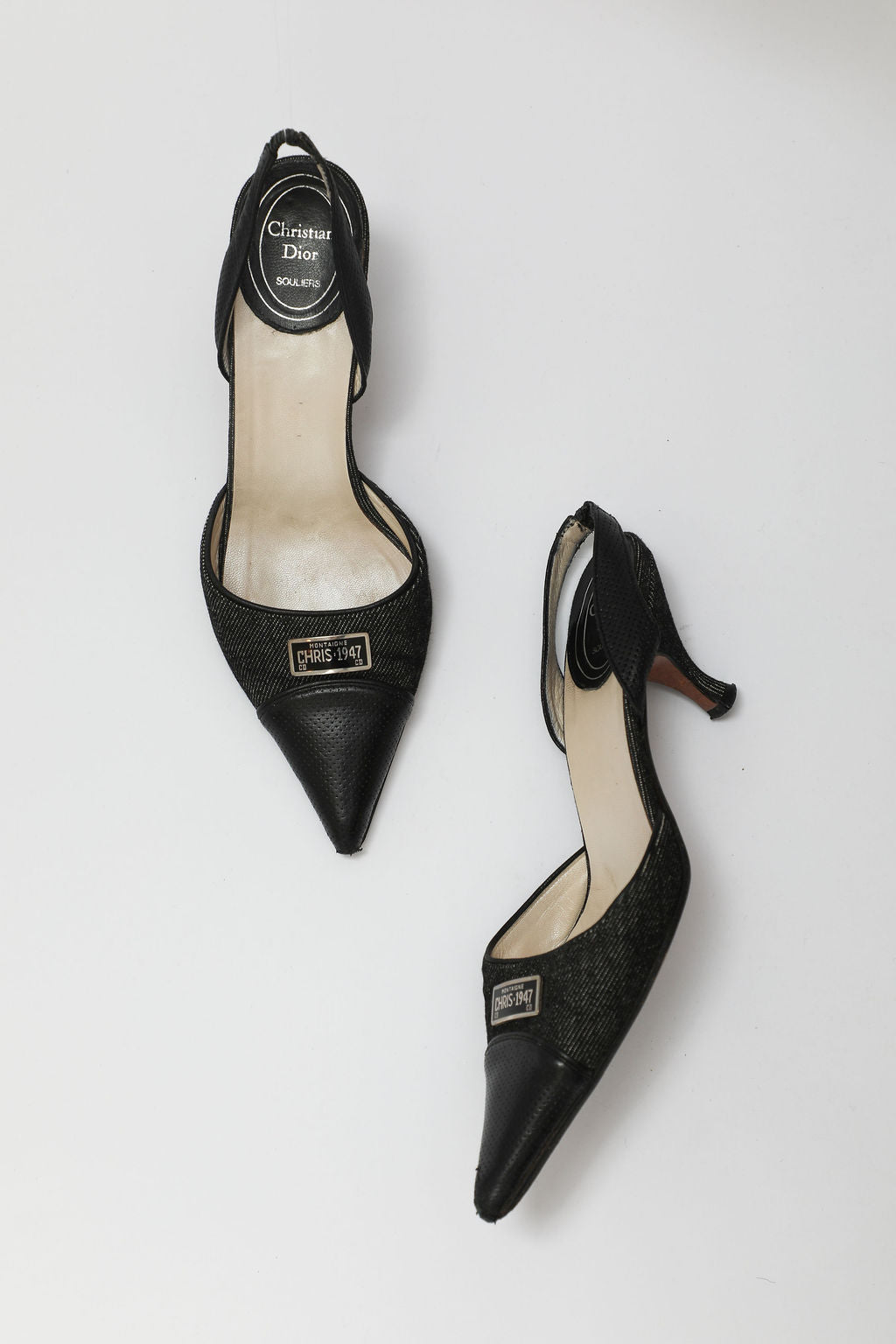 Dior Montaigne 1947 Denim License Plate Slingbacks (EU 37)