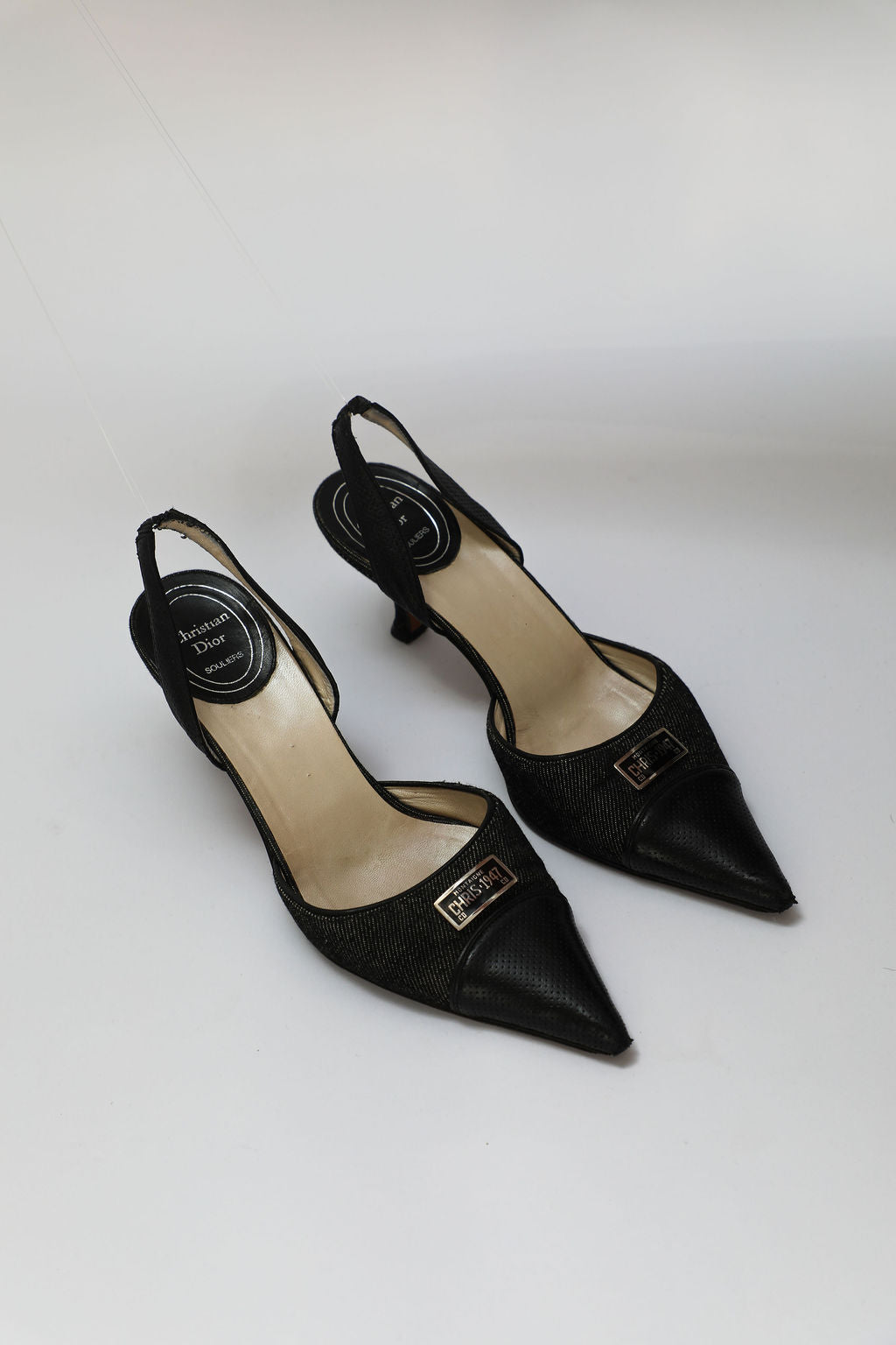 Dior Montaigne 1947 Denim License Plate Slingbacks (EU 37)