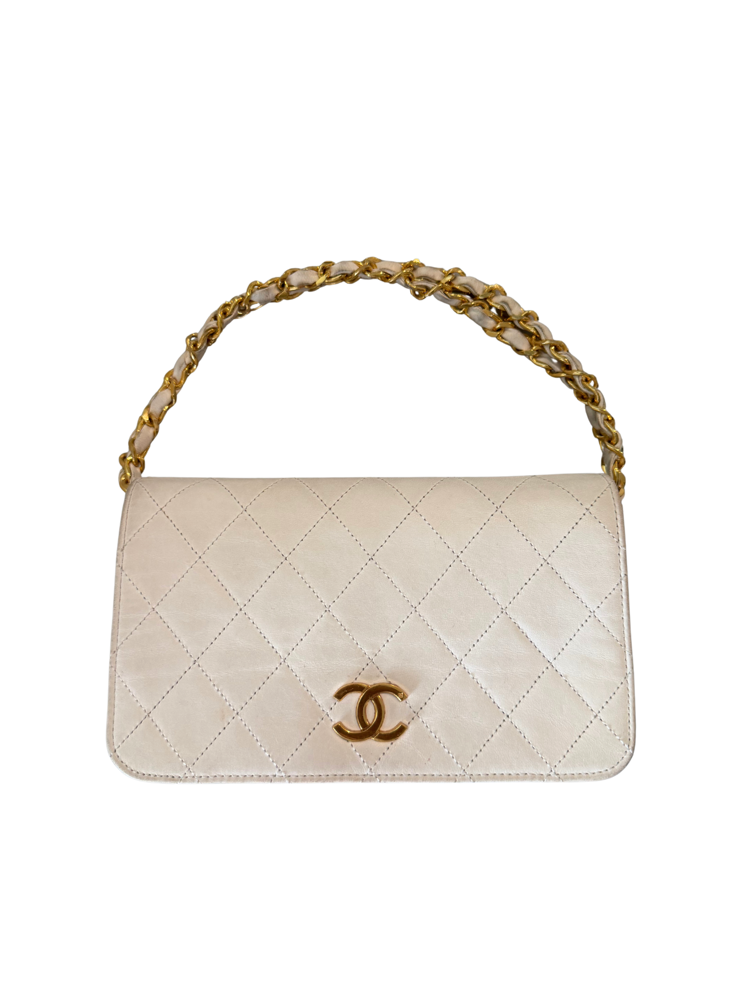 Cream Chanel Quilted Flap Bag (24K Gold)