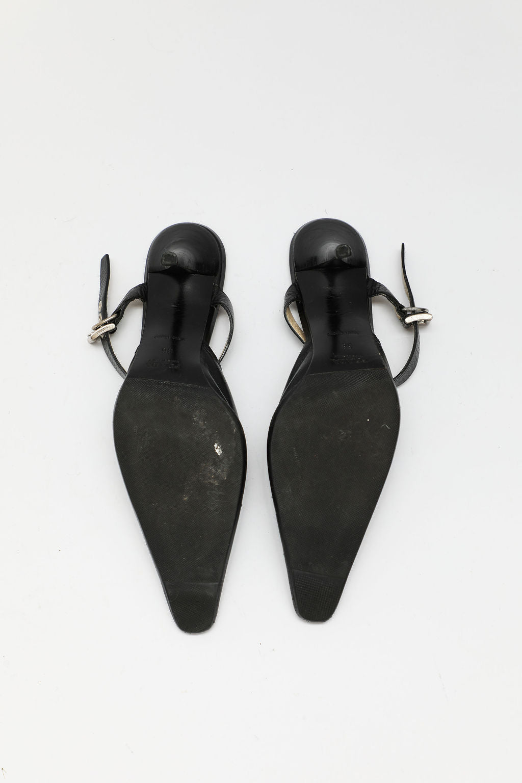 Prada Black Leather Pointed-Toe Buckle Slingbacks (EU 36)