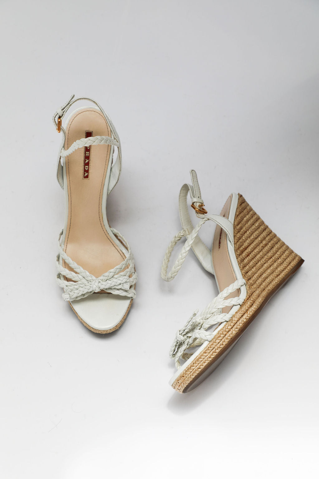 Prada Braided Leather Espadrille Wedges (EU 39)