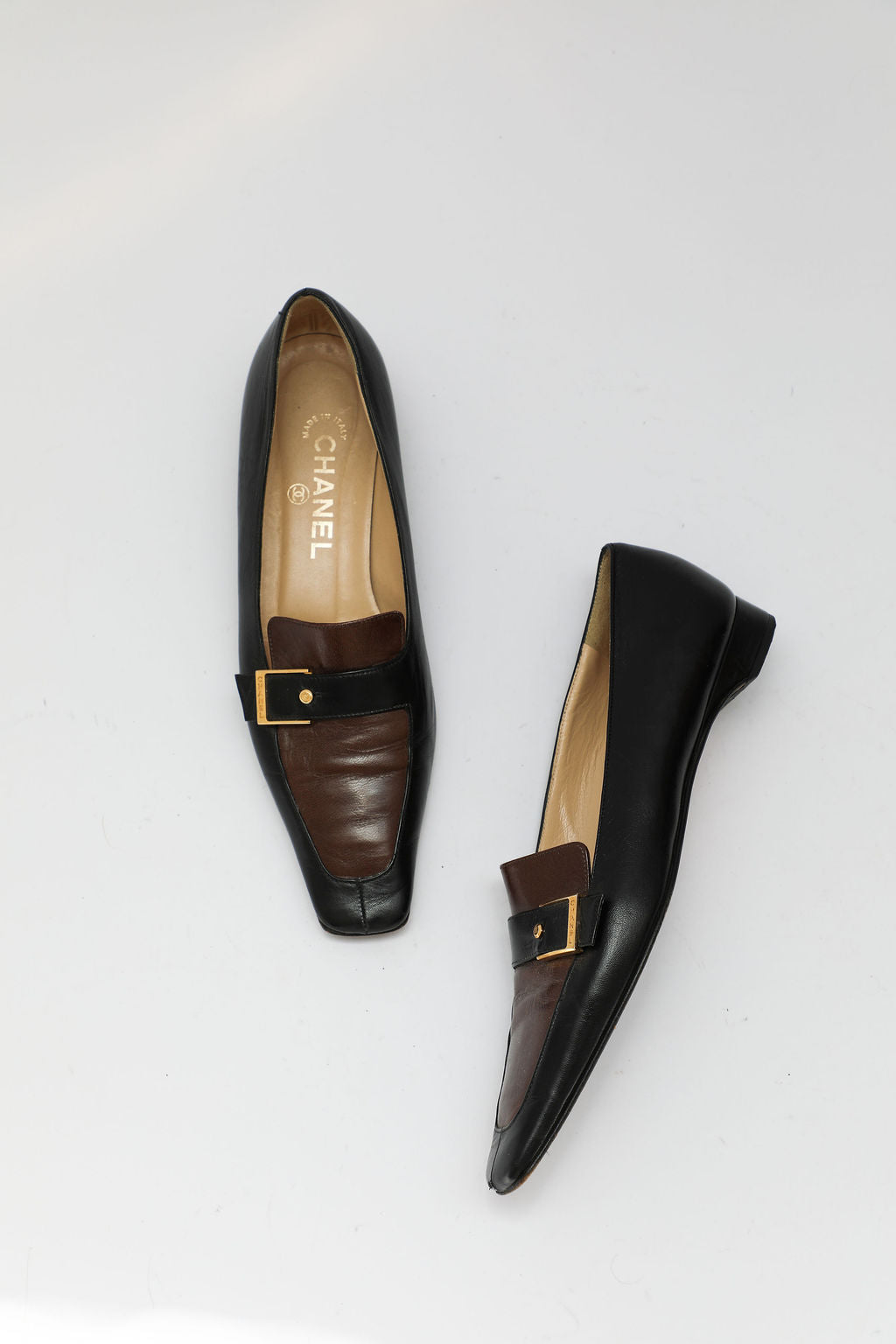 Chanel Black & Brown Leather Loafers (EU 38)