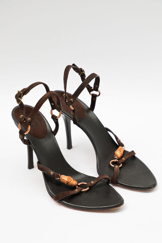 Gucci Brown Leather Bamboo Heels (EU 37.5)