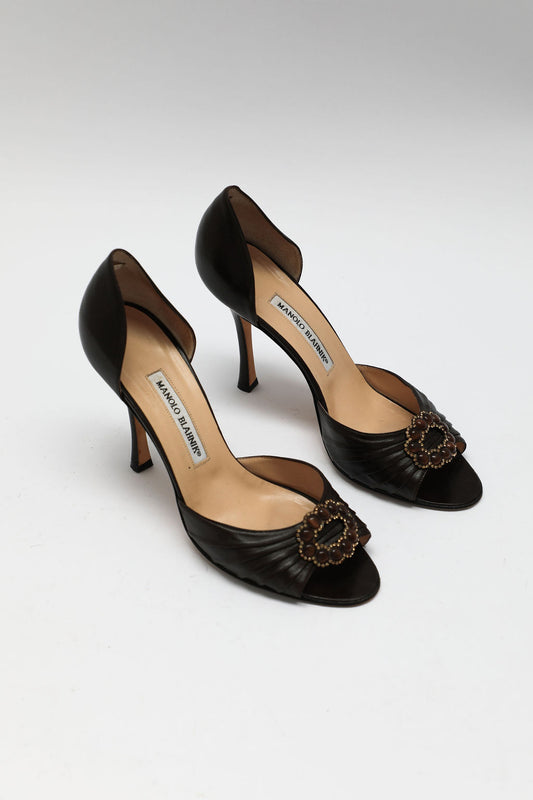 Manolo Blahnik Brown Embellished D'Orsay Pumps (EU 39.5)