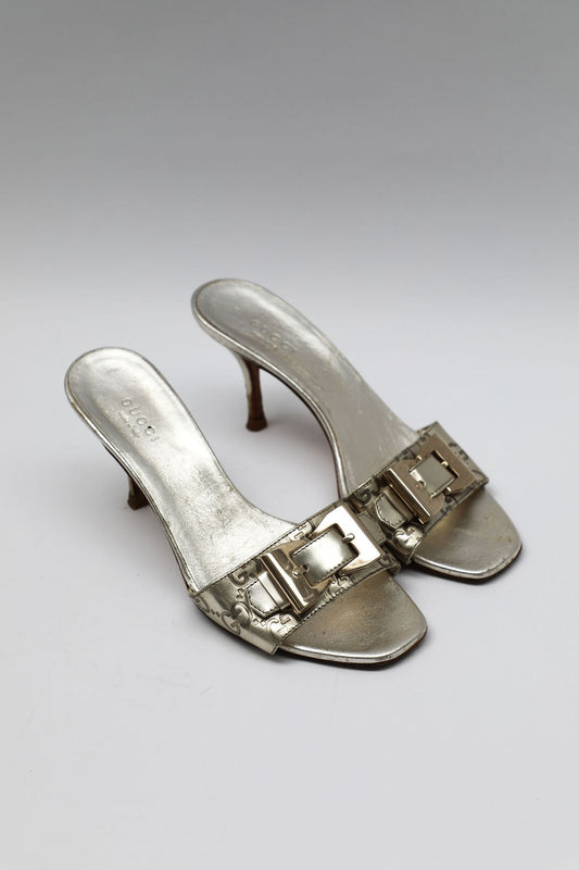 Gucci Metallic Silver Buckle Sandals (EU 36)