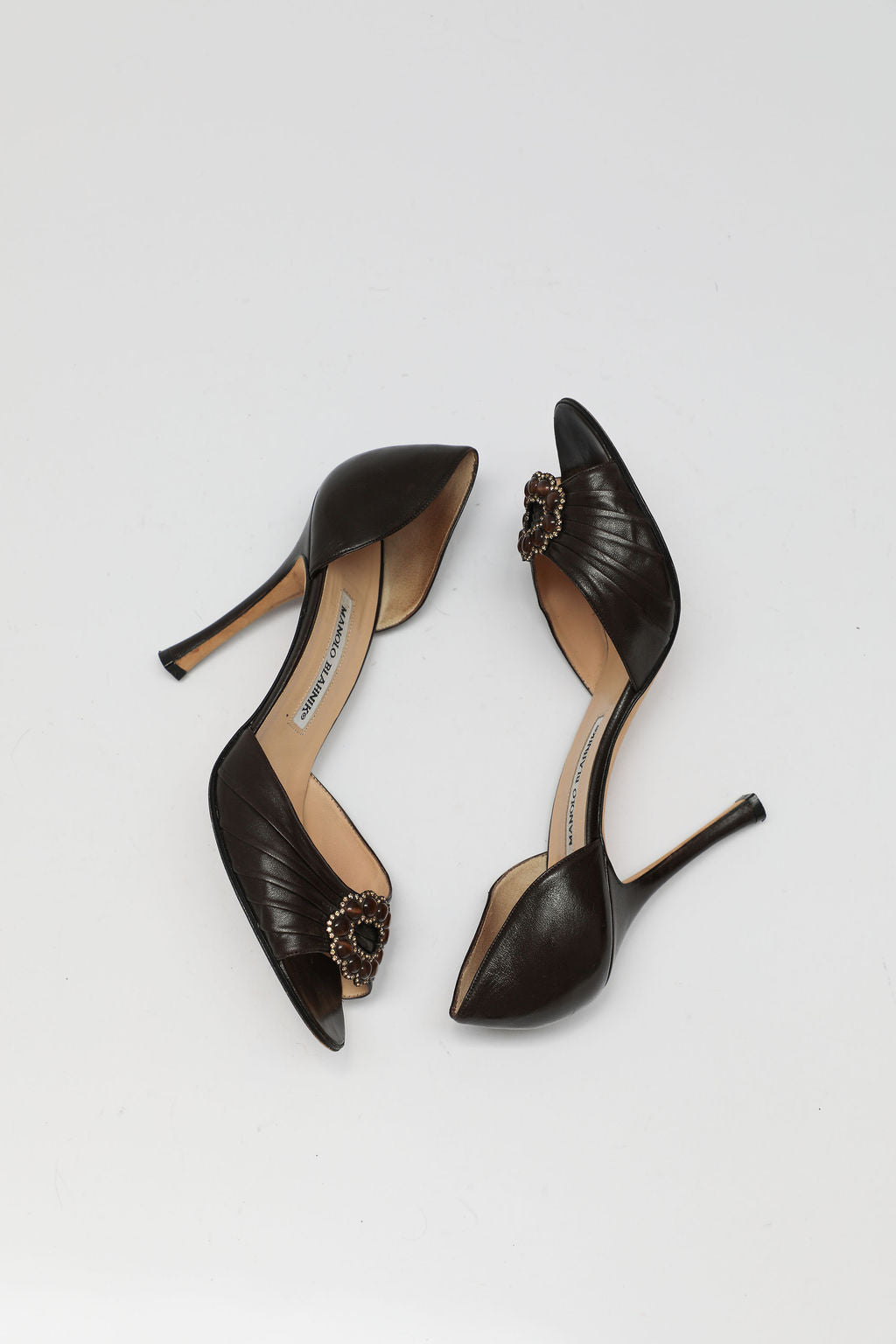 Manolo Blahnik Brown Embellished D'Orsay Pumps (EU 39.5)
