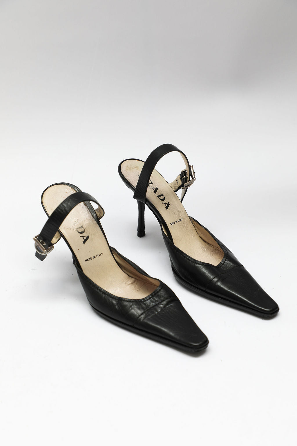 Prada Black Leather Pointed-Toe Buckle Slingbacks (EU 36)