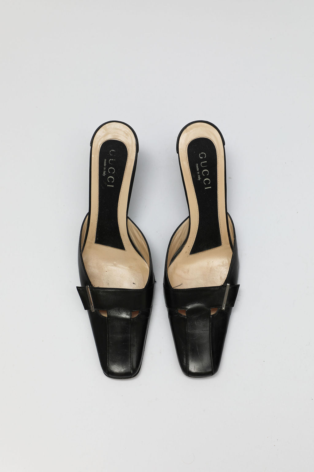 Gucci Black Leather Square-Toe Mules (US 9)