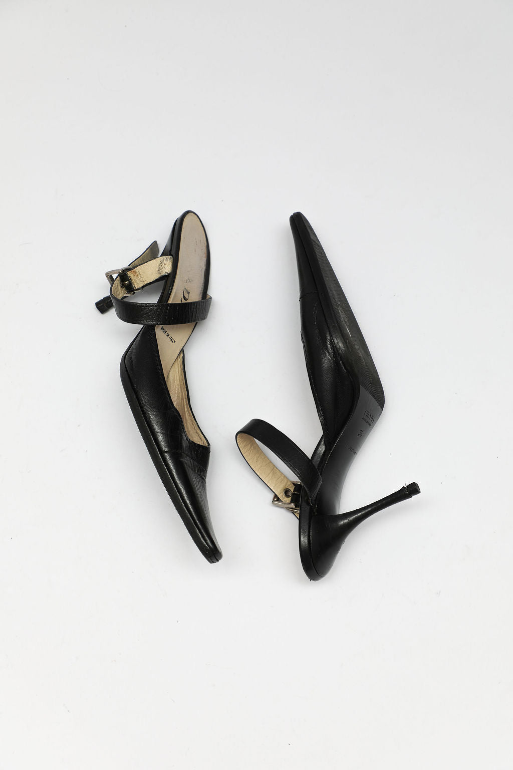 Prada Black Leather Pointed-Toe Buckle Slingbacks (EU 36)