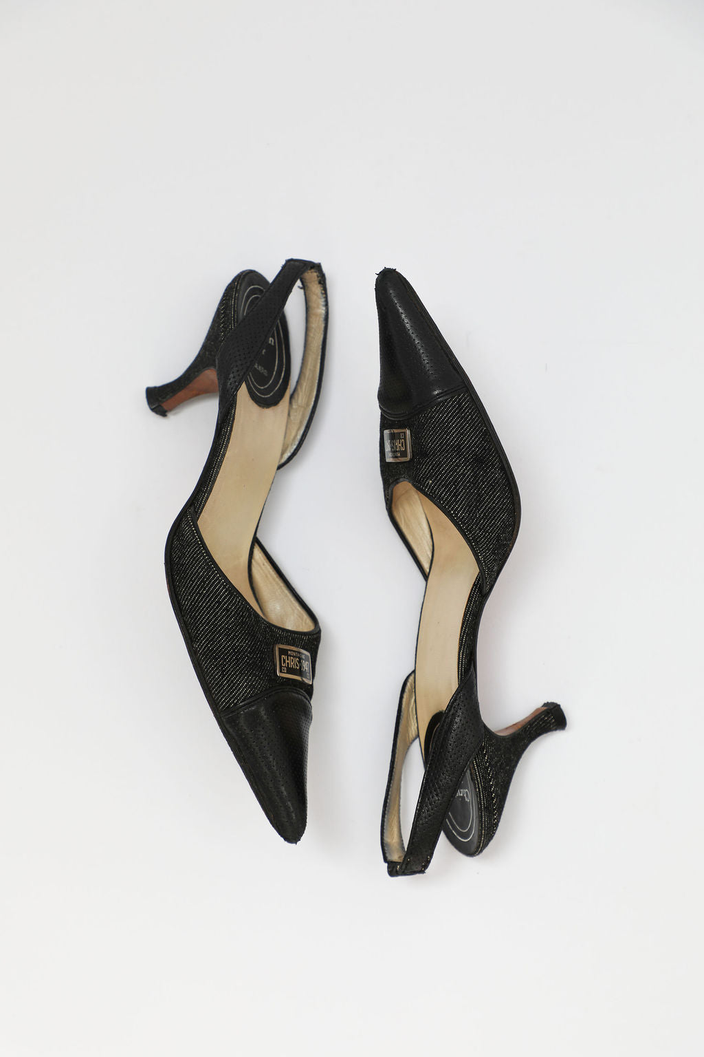 Dior Montaigne 1947 Denim License Plate Slingbacks (EU 37)