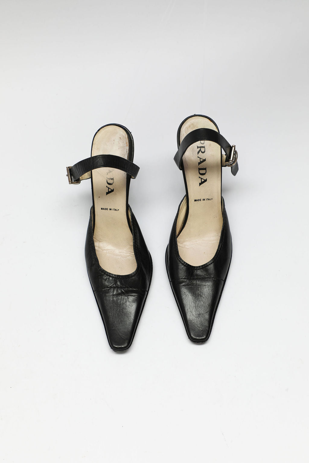 Prada Black Leather Pointed-Toe Buckle Slingbacks (EU 36)