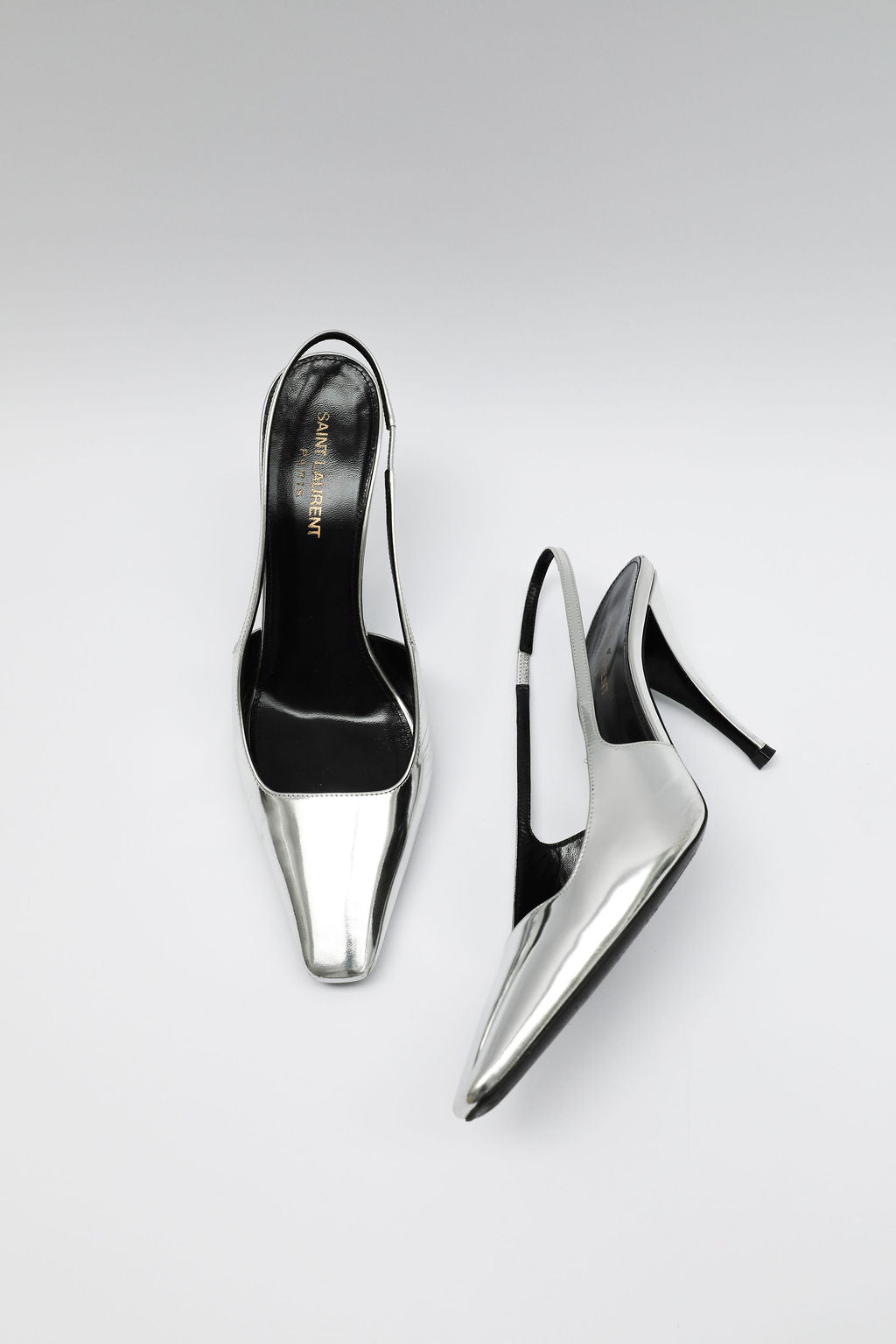 Yves Saint Laurent Blade 90 Metallic Leather Slingback Pumps (EU 39)
