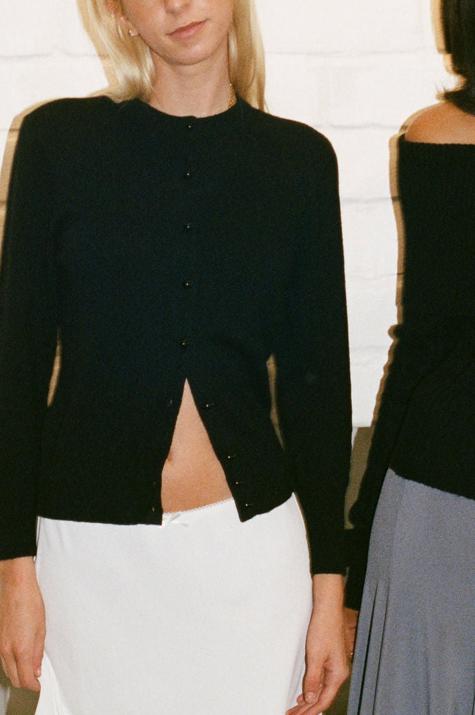 Emelie Cropped Wool Cardigan in Black