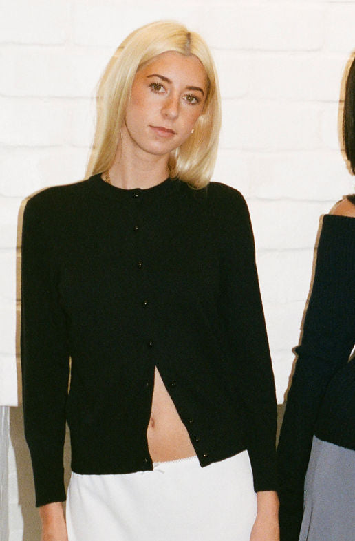 Emelie Cropped Wool Cardigan in Black