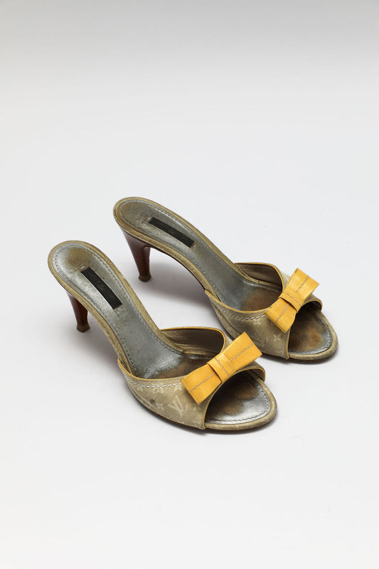 Louis Vuitton Monogram Mini Lin Bow Mule Heels (EU 38)