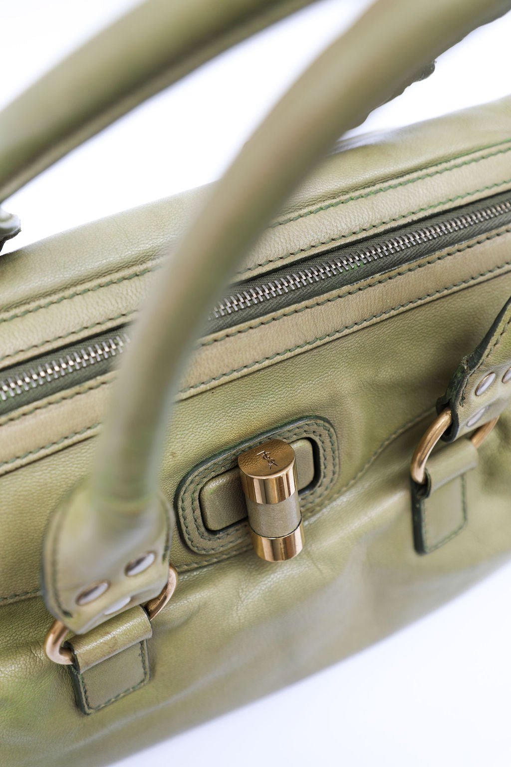 Yves Saint Laurent Leather Satchel - Olive Green