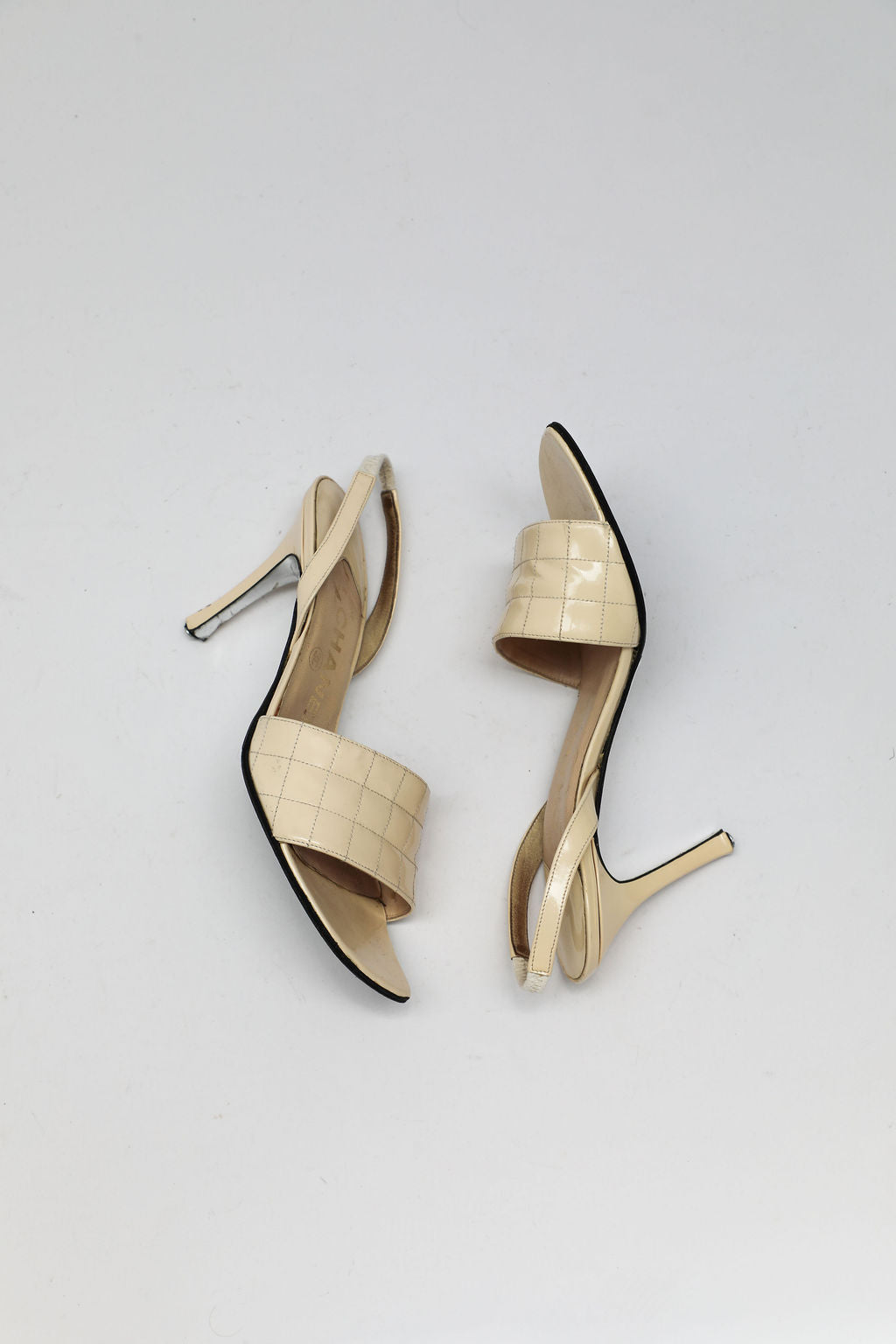 Chanel Cream Quilted Patent Leather Sandals (US 5)