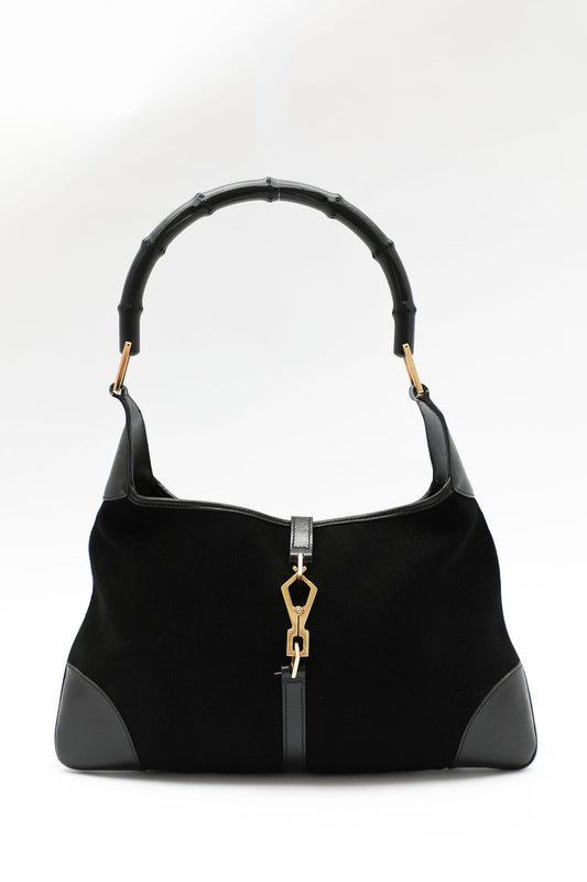 Gucci Suede Bamboo Jackie Bag - Black
