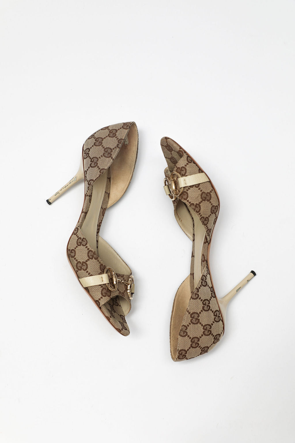 Gucci GG Canvas Horsebit Peep-Toe Pumps (US 11)