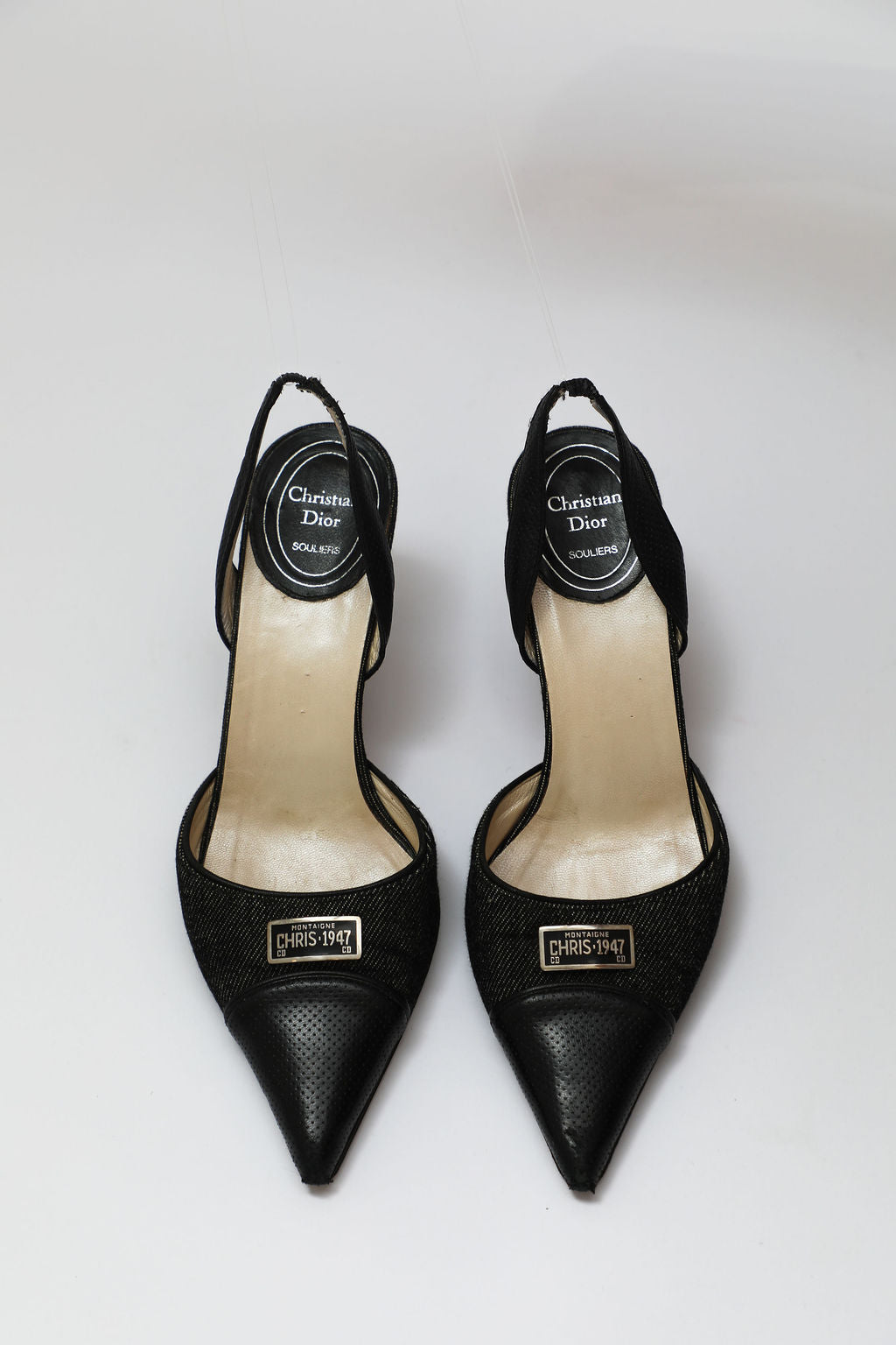 Dior Montaigne 1947 Denim License Plate Slingbacks (EU 37)