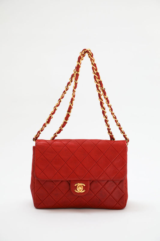 Chanel Quilted Lambskin Flap Bag - Red with 24K Gold Hardware