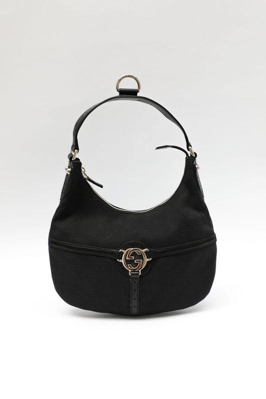 Gucci Interlocking GG Canvas Shoulder Bag - Black