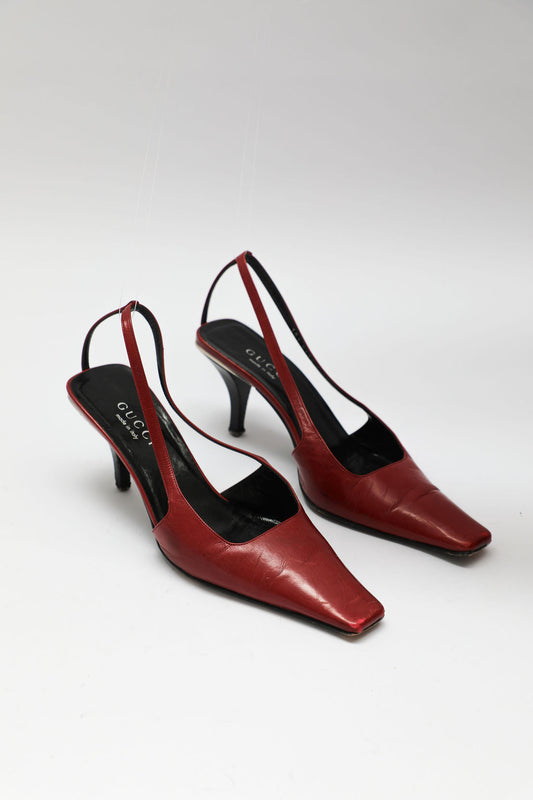 Gucci Red Leather Slingback Pumps (EU 38.5)