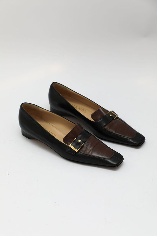 Chanel Black & Brown Leather Loafers (EU 38)