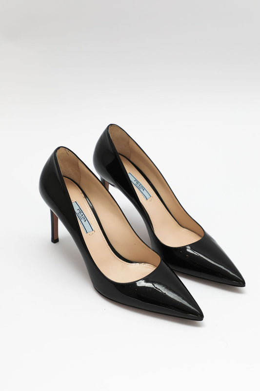 Prada Black Patent Leather Pointed-Toe Pumps (EU 39.5)