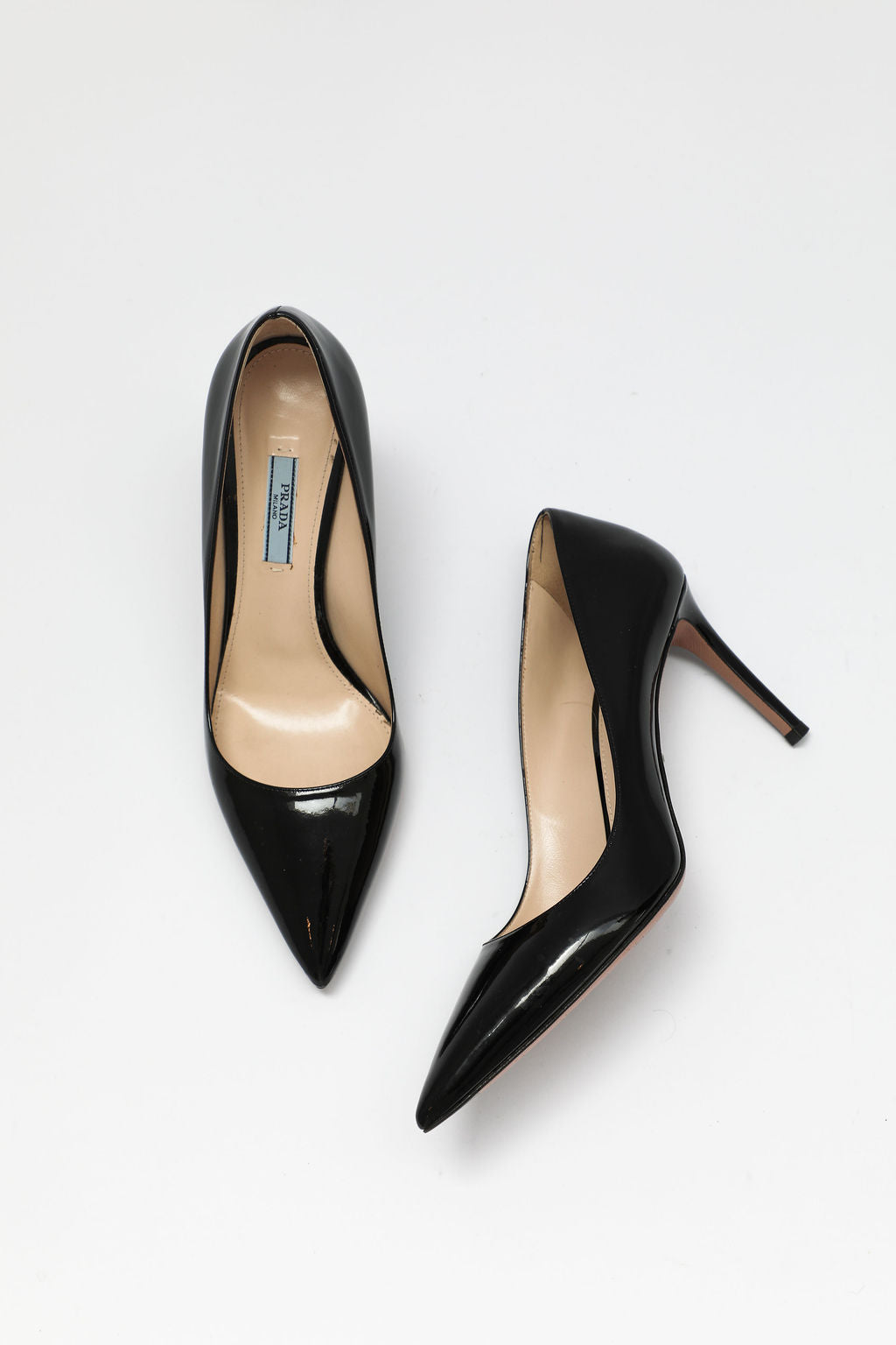 Prada Black Patent Leather Pointed-Toe Pumps (EU 39.5)