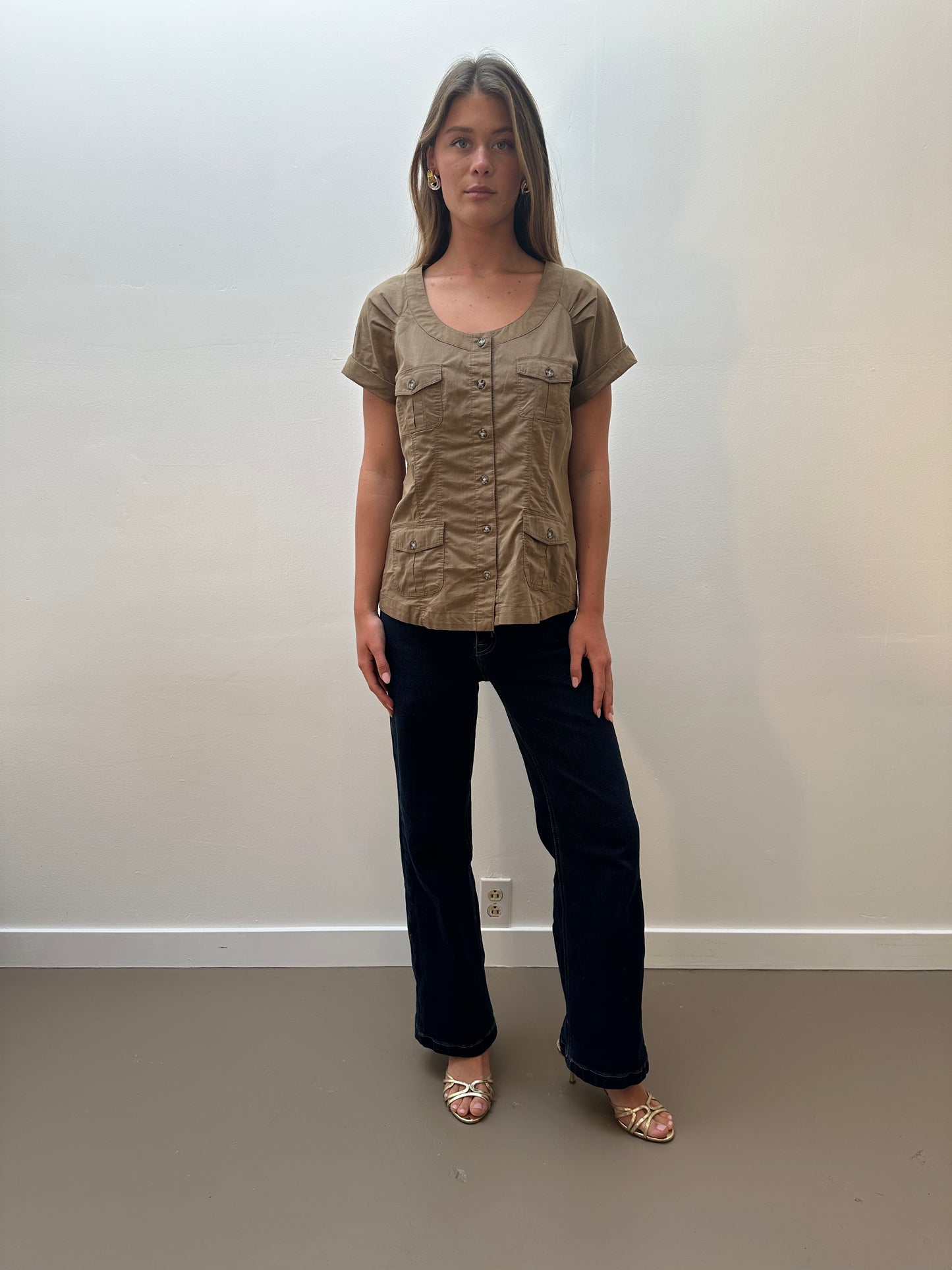 New York & Company Khaki Blouse (M) - Light Brown