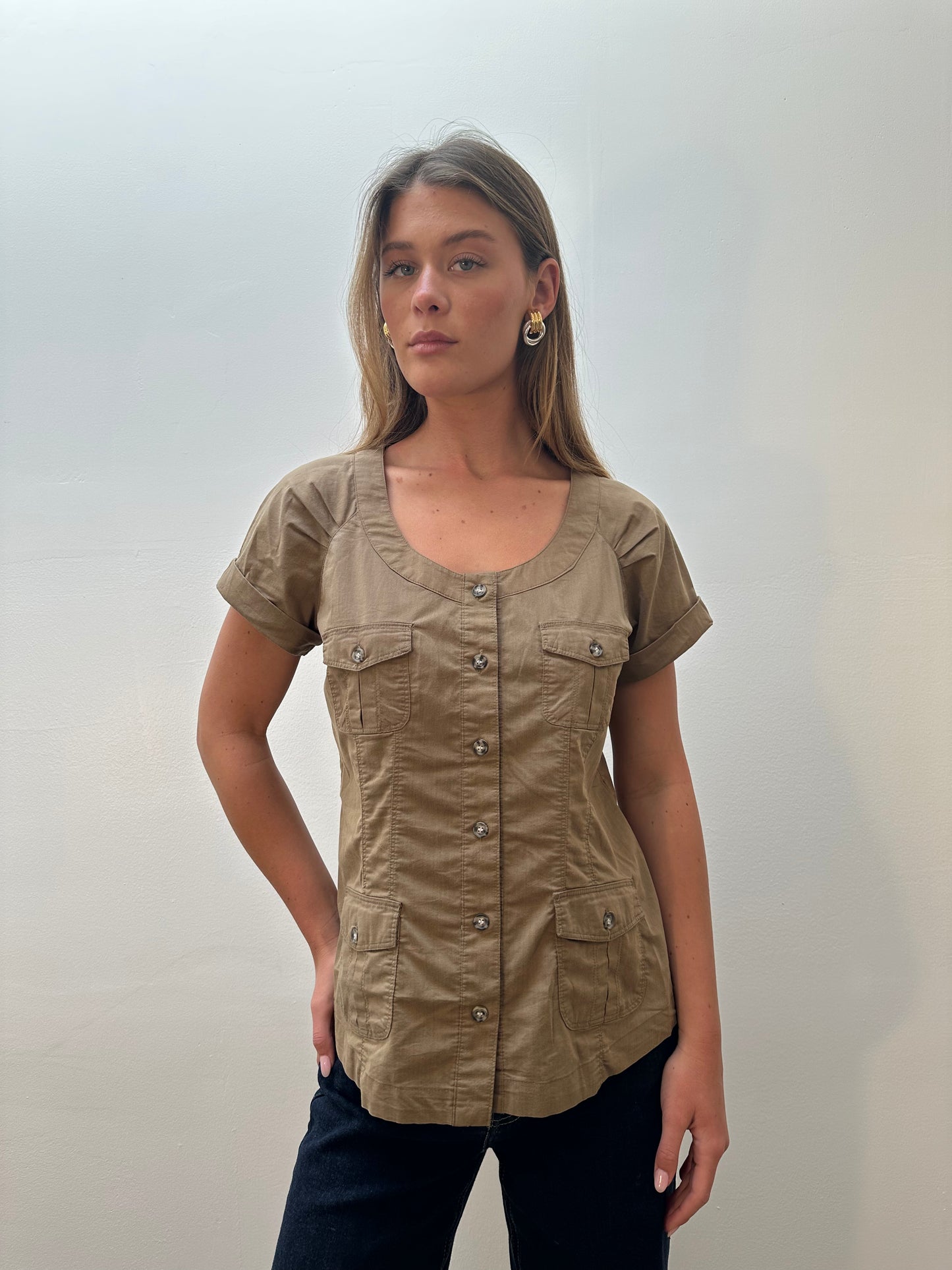 New York & Company Khaki Blouse (M) - Light Brown