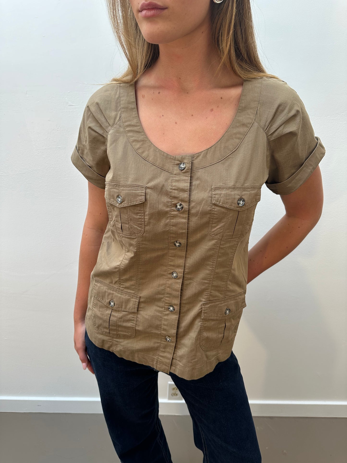New York & Company Khaki Blouse (M) - Light Brown